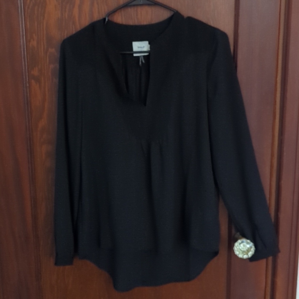 HD in Paris Anthropologie Black Long Sleeve Sheer Flowy Blouse Size 4